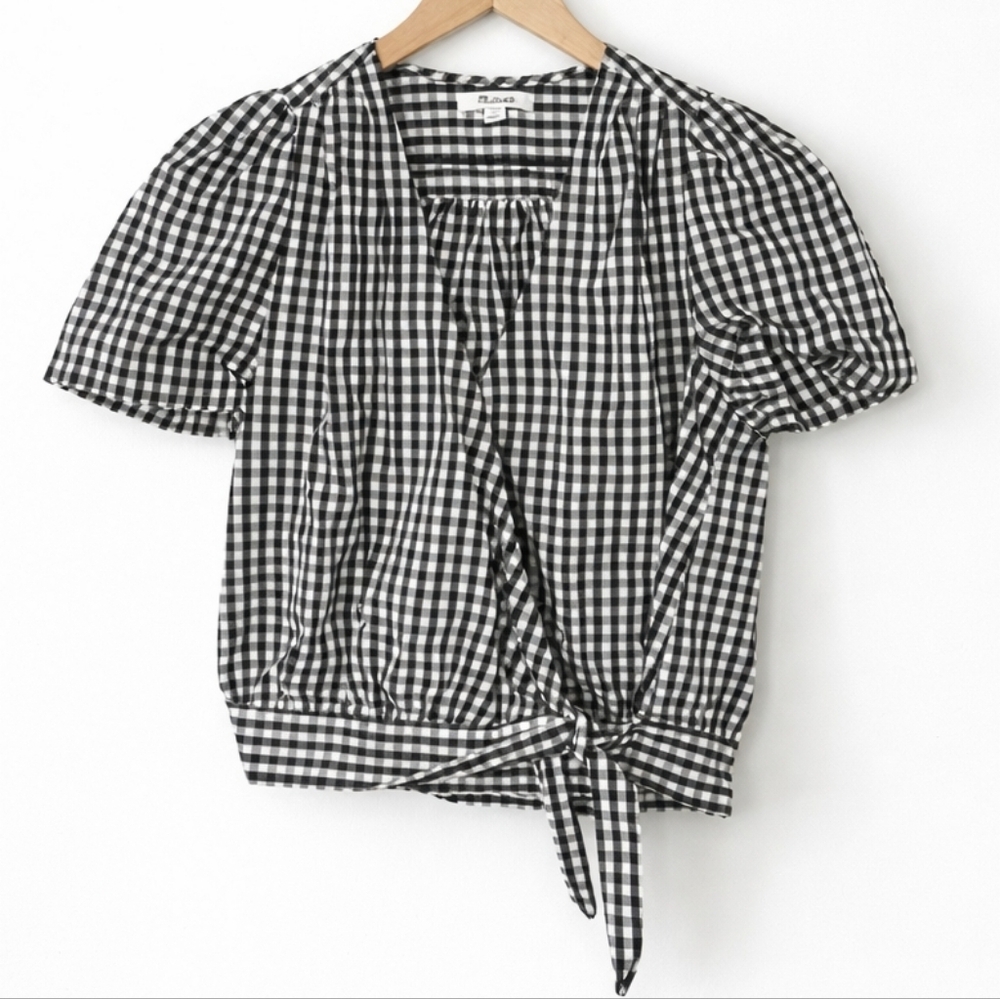 Madewell Black & White Gingham Wrap Top - Small